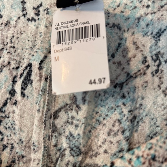 New AFRM Long Sleeve Midi Dress, Aqua All-Over Snake Print, Size Medium - Picture 12 of 16
